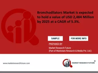Bronchodilators Market is expected to hold a value of USD 2,484 Million by 2025 at a CAGR of 5.3%.