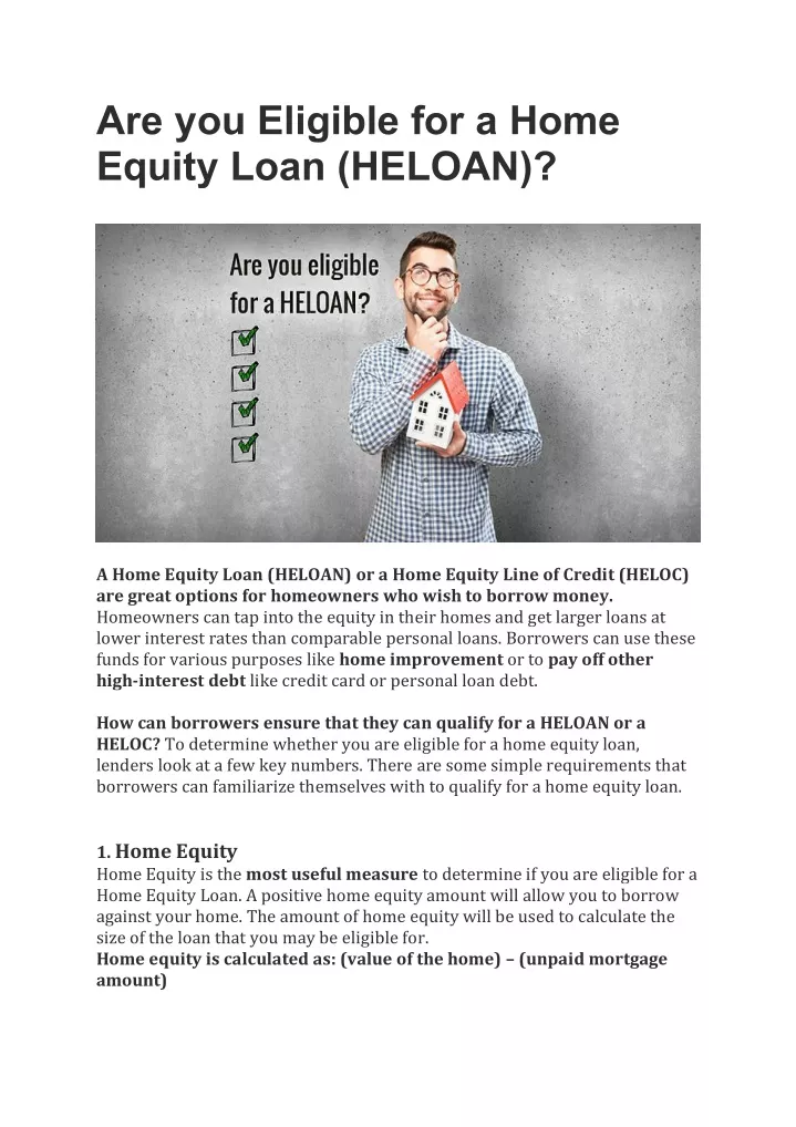 are you eligible for a home equity loan heloan