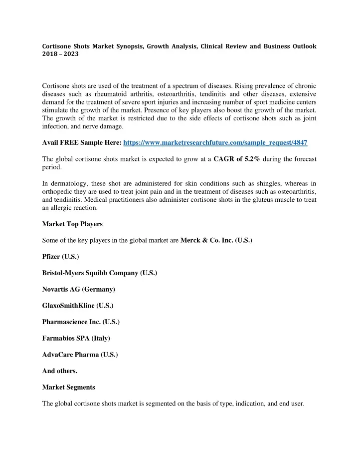 cortisone shots market synopsis growth analysis