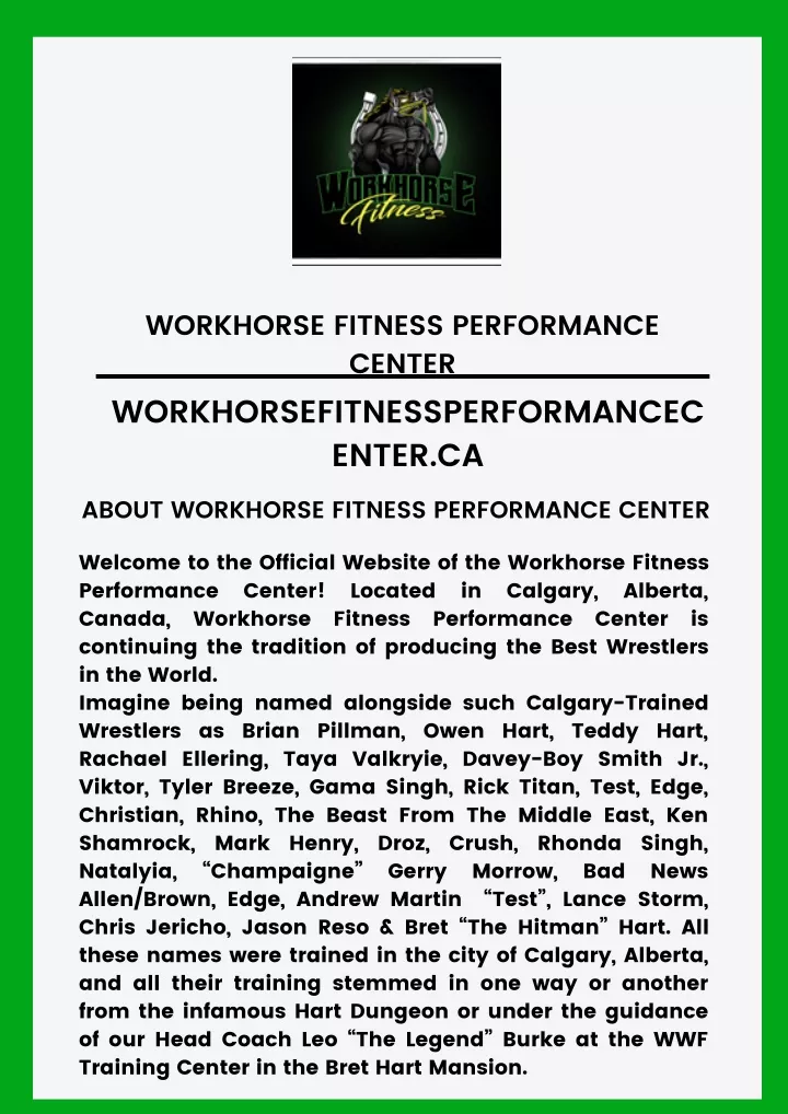 workhorse fitness performance center