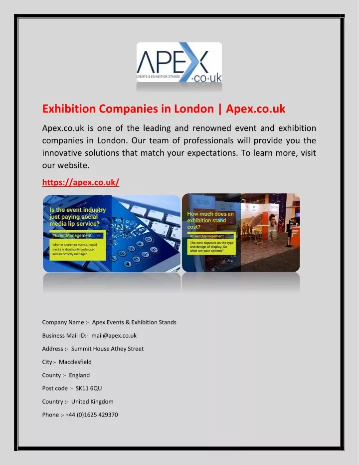 exhibition companies in london apex co uk