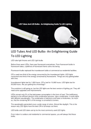 LED Tubes And LED Bulbs- An Enlightening Guide To LED Lighting
