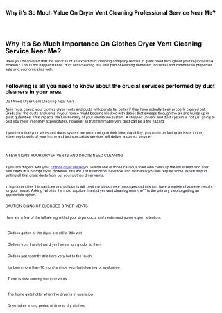 Why it's So Much Significance On Dryer Vent Cleaning Service Near Me?