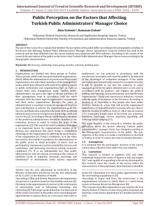 Public Perception on the Factors that Affecting Turkish Public Administrators Manager Choice