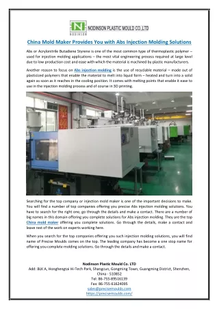 China Mold Maker Provides You with Abs Injection Molding Solutions