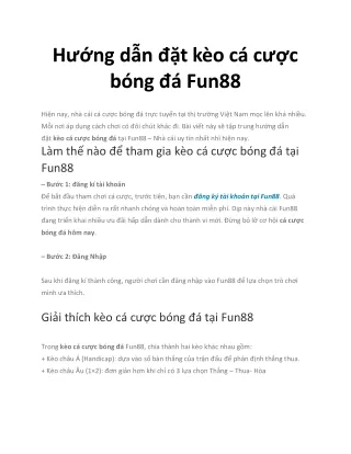 Hướng dẫn đặt kèo cá cược bóng đá Fun88