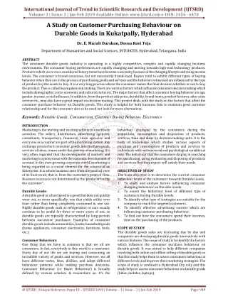 A Study on Customer Purchasing Behaviour on Durable Goods in Kukatpally, Hyderabad