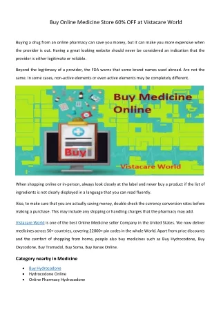 Buy Online Medicine Store 60% OFF at Vistacare World