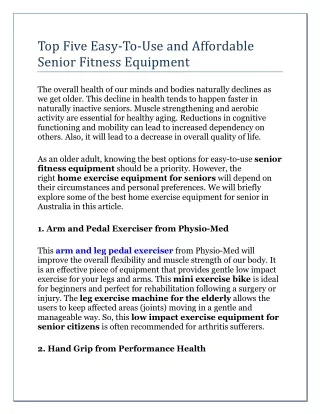 Top Five Easy-To-Use and Affordable Senior Fitness Equipment