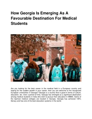 How Georgia Is Emerging As A Favourable Destination For Medical Students