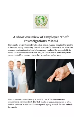A short overview of Employee Theft Investigations in Miami