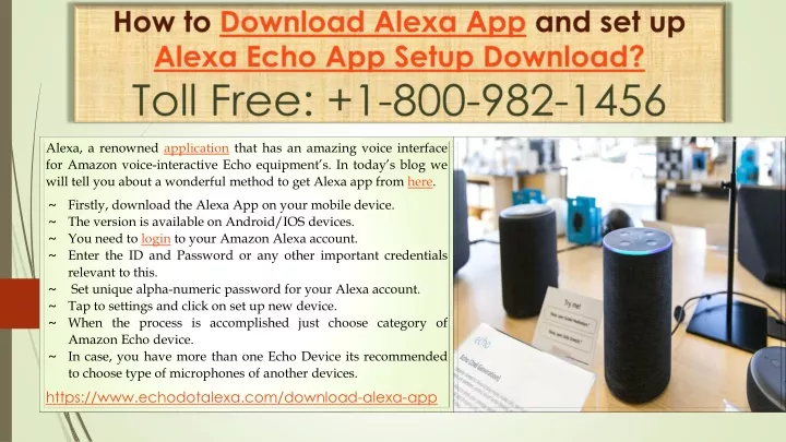 how to download alexa app and set up alexa echo app setup download toll free 1 800 982 1456