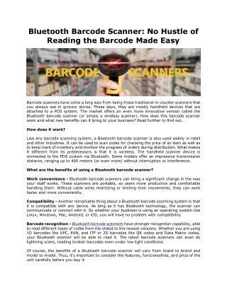 Bluetooth Barcode Scanner: No Hustle of Reading the Barcode Made Easy
