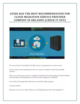 Guide Has the Best Recommendation for Cloud Migration Service Provider Company in Orlando (Check It Out)