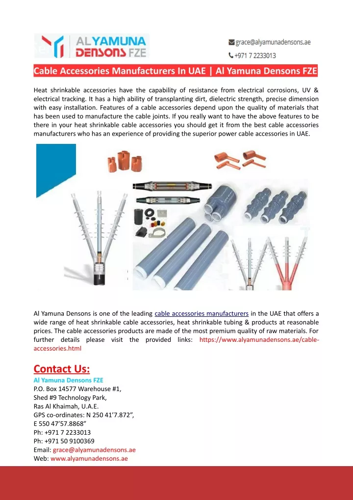 cable accessories manufacturers in uae al yamuna