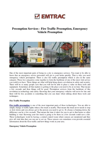 Preemption Services - Fire Traffic Preemption, Emergency Vehicle Preemption