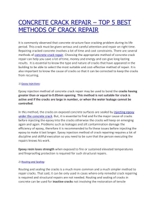 CONCRETE CRACK REPAIR – TOP 5 BEST METHODS OF CRACK REPAIR