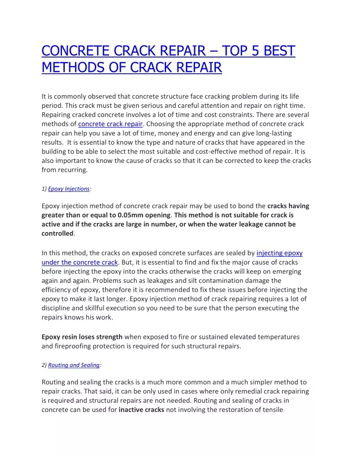 concrete crack repair top 5 best methods of crack