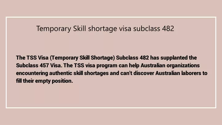 temporary skill shortage visa subclass 482