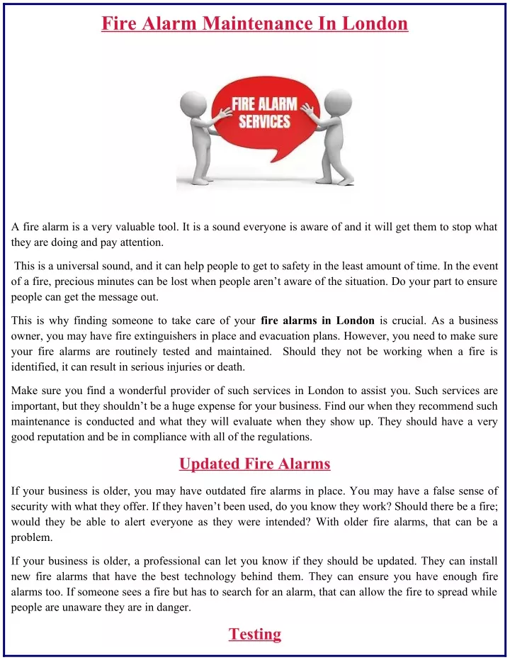 fire alarm maintenance in london