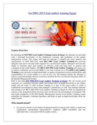 Iso 9001:2015 lead auditor training Egypt | qms training Egypt
