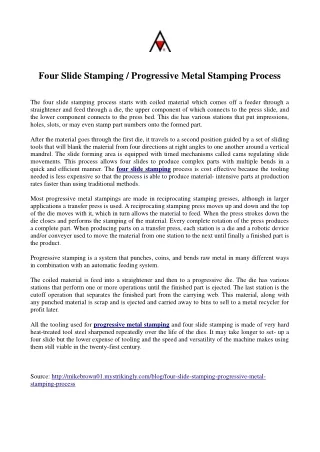 Four Slide Stamping / Progressive Metal Stamping Process