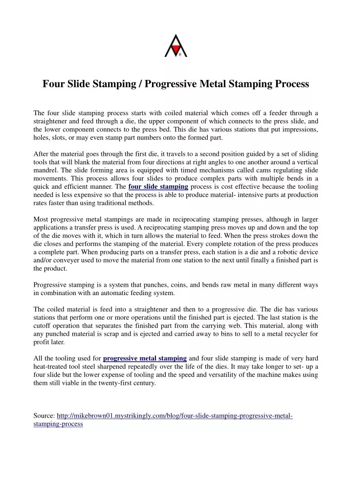 four slide stamping progressive metal stamping