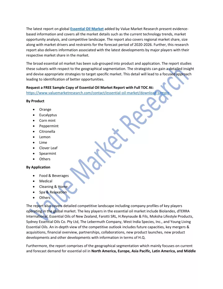 the latest report on global essential oil market