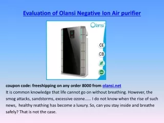 Evaluation of Olansi Negative Ion Air purifier