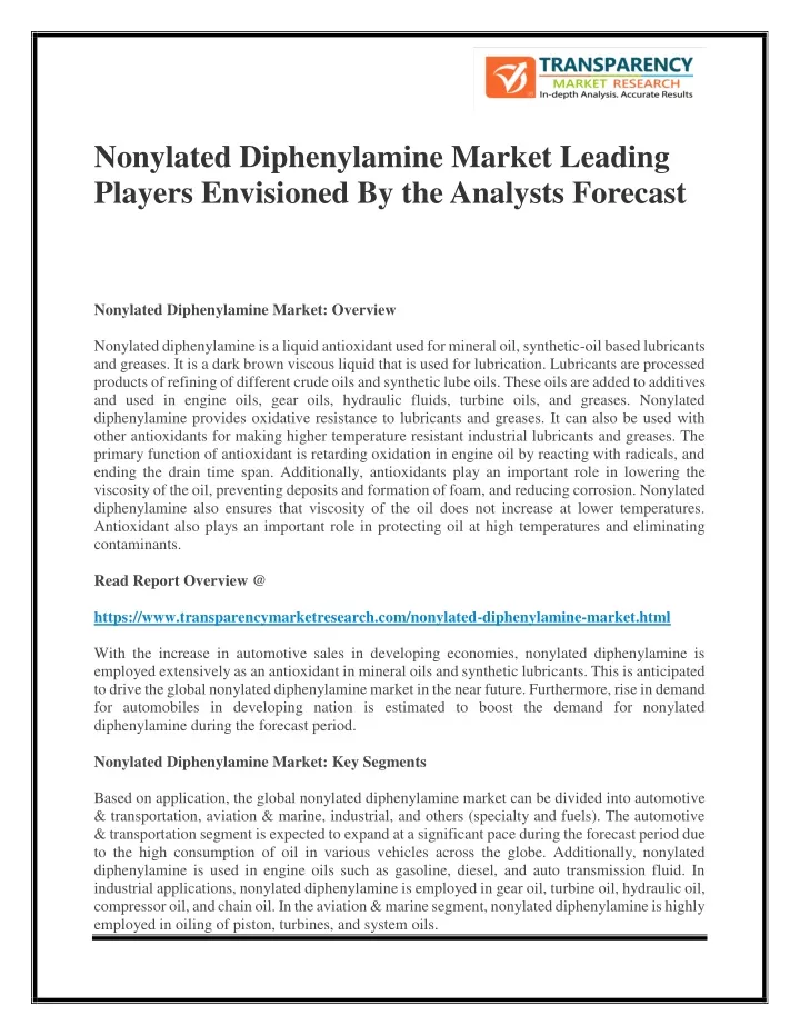 nonylated diphenylamine market leading players