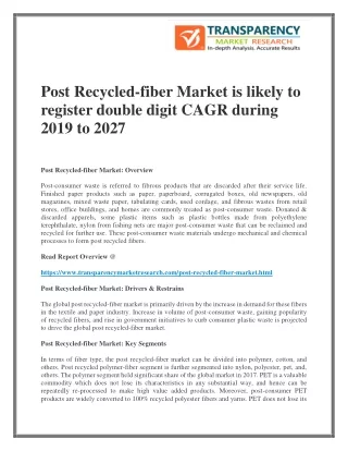 Post Recycled-fiber Market is likely to register double digit CAGR during 2019 to 2027