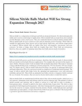 Silicon Nitride Balls Market Will See Strong Expansion Through 2027