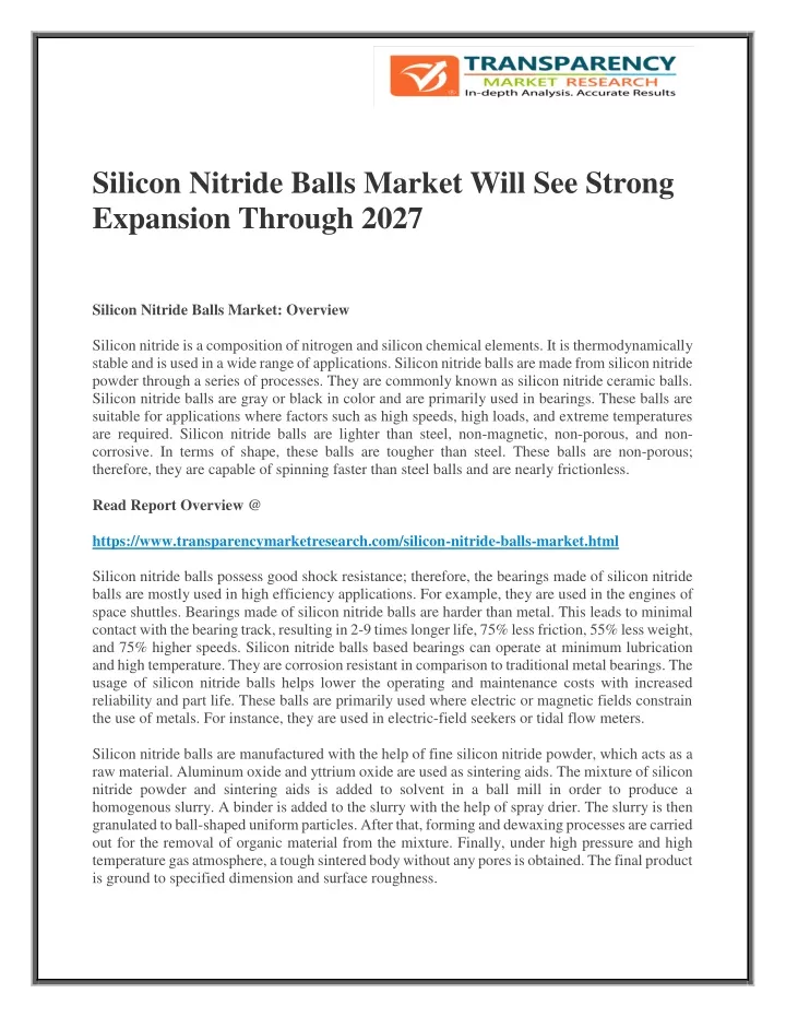 silicon nitride balls market will see strong