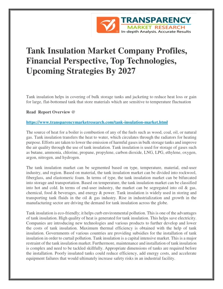 tank insulation market company profiles financial