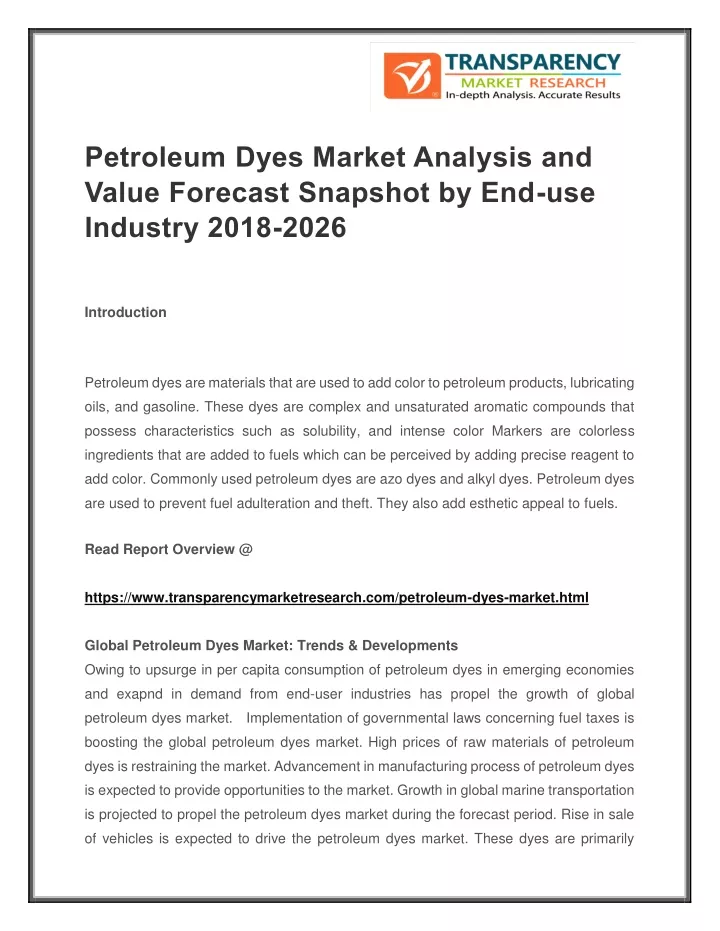 petroleum dyes market analysis and value forecast