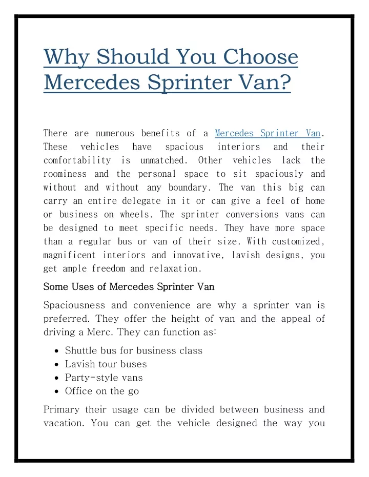 why should you choose mercedes sprinter van