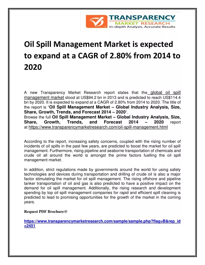 oil spill management market is expected to expand