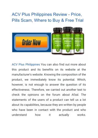 ACV Plus Philippines Review - Price, Pills Scam, Where to Buy & Free Trial