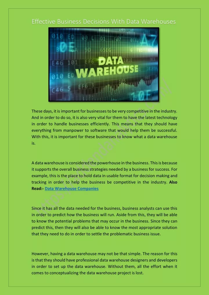 effective business decisions with data warehouses
