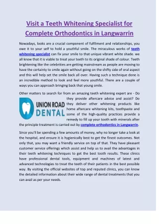 Visit a Teeth Whitening Specialist for Complete Orthodontics in Langwarrin