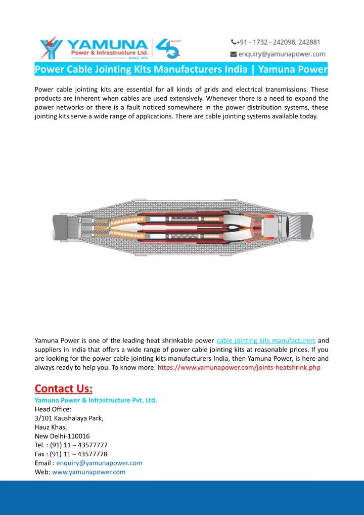 power cable jointing kits manufacturers india