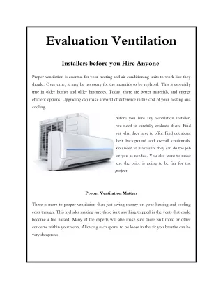 Evaluation Ventilation Installers before you Hire Anyone