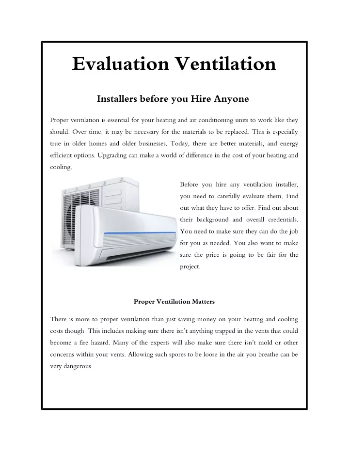 evaluation ventilation