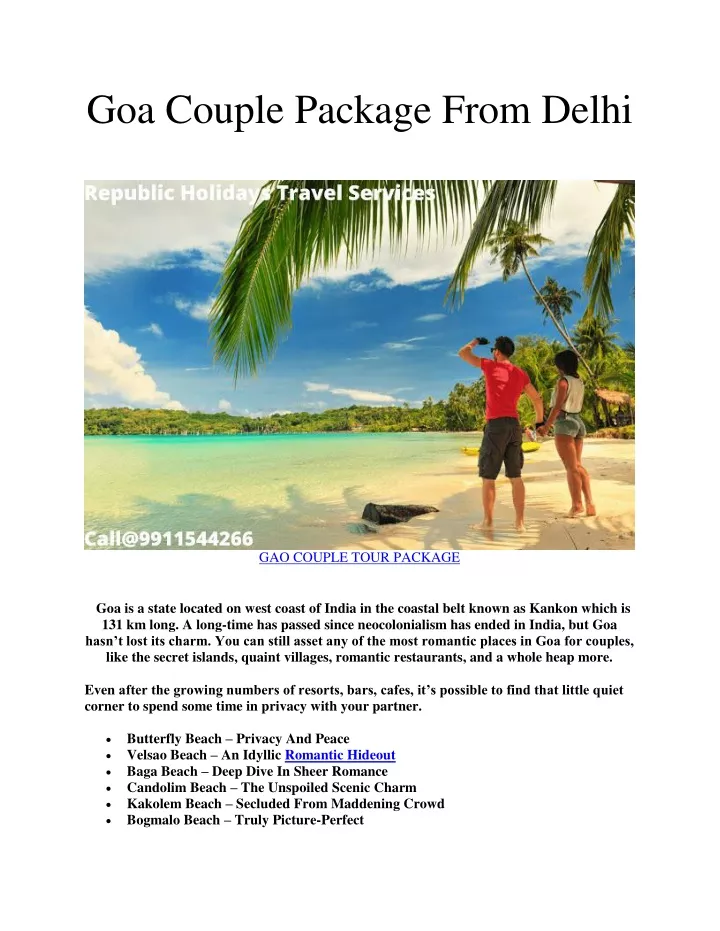 goa couple package from delhi