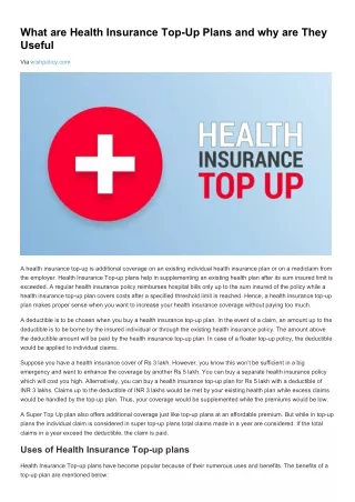 What are Health Insurance Top-Up Plans and why are They Useful