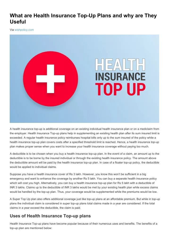 what are health insurance top up plans
