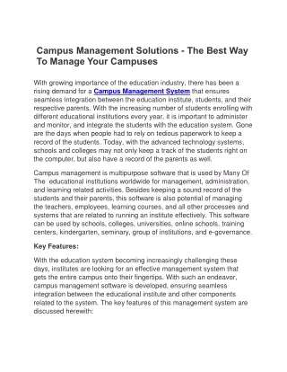 Campus Management Solution The Best Way To Manage Your Campuses