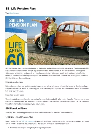 SBI Life Pension Plan Benefits and Features