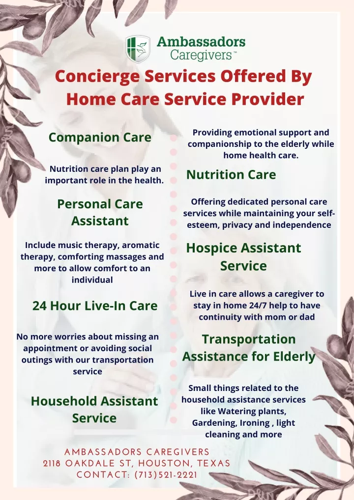concierge services offered by home care service