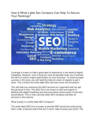 How A White Lable Seo Company Can Help To Secure Your Rankings?